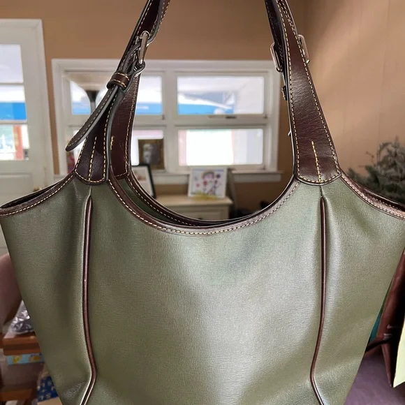 Dooney & Bourke Maddie Saffiano in Green and Brown - Picture 3 of 16